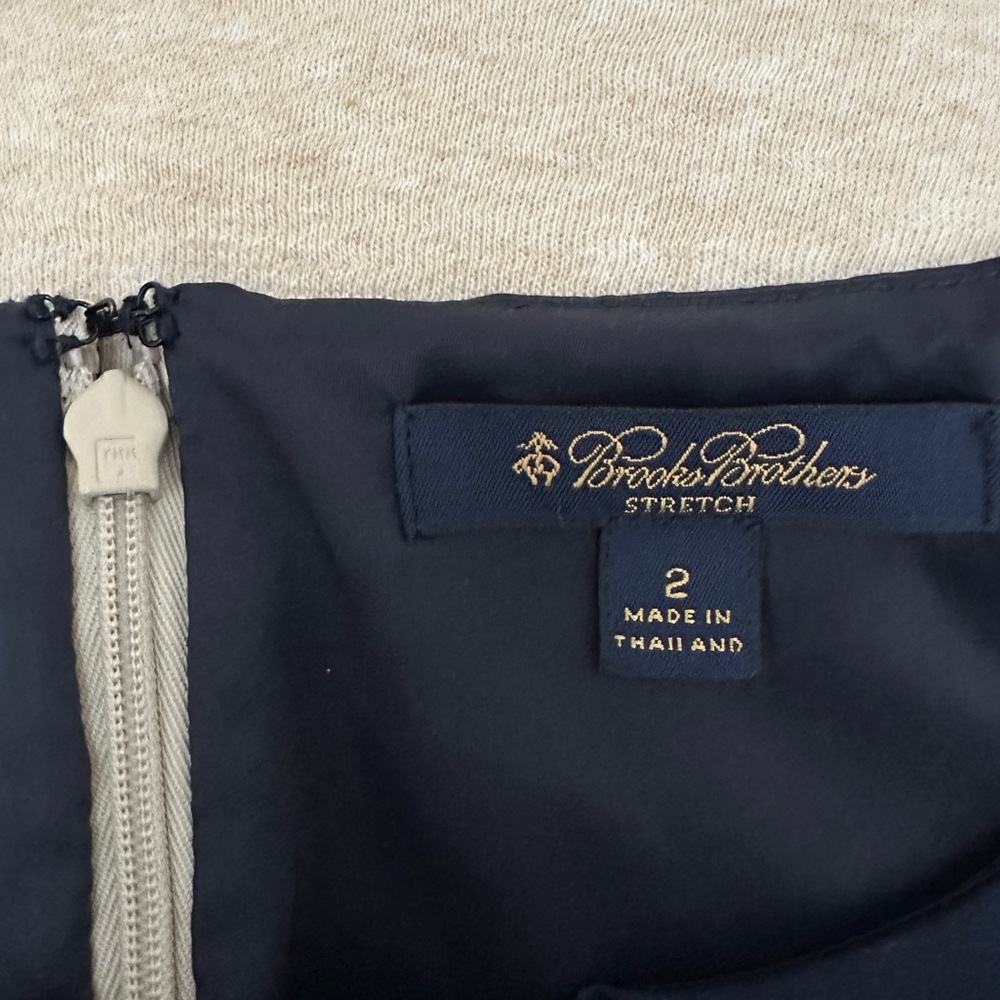 Brook Brothers Women’s Stretch Sleeveless Navy Blue & Cream Cotton Dress Size 2 - Picture 3 of 11